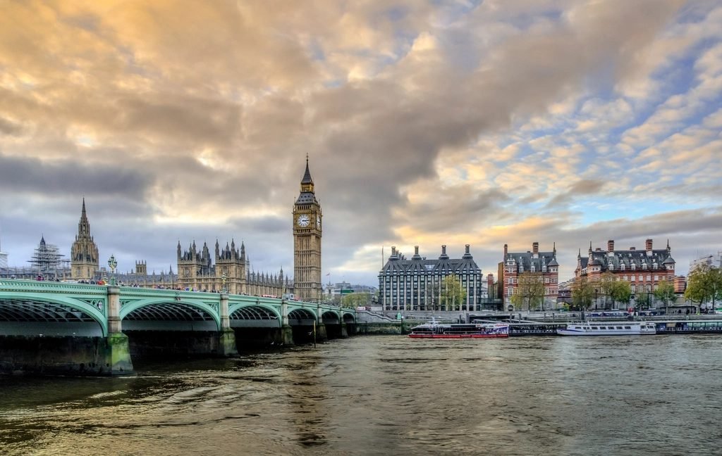London skyline with Westminster Bridge and the Houses of Parliament